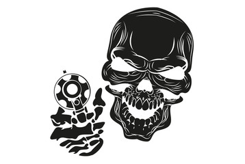fun and evil skull with a gun. vector.