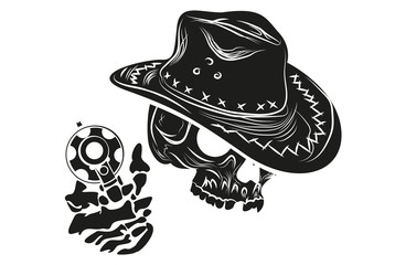 skull with a gun in his cowboy hat. vector.