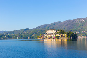 Fototapeta na wymiar Romantic view of San Giulio island at Lake Orta, Piedmont, Italy