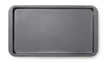 Narrow baking tray with non-stick coating, top view, close-up.