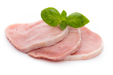Fresh raw beef steak isolated on white background, top view.