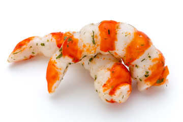 Cooked shrimps isolated on white background.