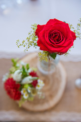 wedding floral arrangement on the table, meadow flowers for bride