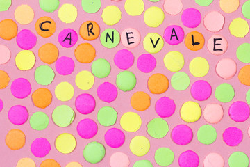 Carnaval party background concept. Space for text, copyspace.  Italian writings, Carnevale