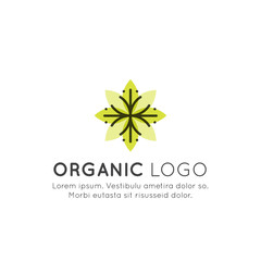 Vector Icon Style Illustration Logo for Organic Vegan Healthy Shop or Store, BIO and ECO Product Sign, Green Mandala Pattern with Leafs, Medicine