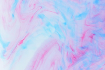 Pink blue abstract background on liquid, pink minimalistic background, pink blue pattern, pastel texture for designer, background preparation, colorful stains on milk, art