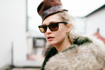 Closeup portrait of odd bizarre kinky beautiful cute young famous celebrity fashion caucasian...
