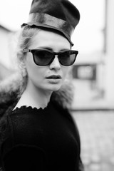 Closeup portrait of odd bizarre kinky beautiful cute young famous celebrity fashion caucasian...
