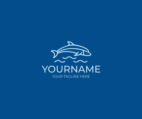 line dolphin logo template. Fish vector design. Animal illustration
