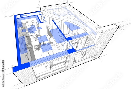 Perspective Cutaway Diagram Of A One Bedroom Apartment Completely