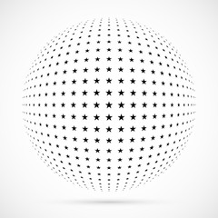 Fototapeta na wymiar White 3D vector halftone sphere.Dotted spherical background.Logo template with shadow.Stars isolated on the white background.