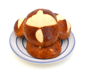  roll breads isolated in plate on white background