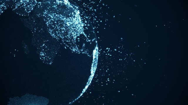 bitcoin mining blockchain animation or block chain technology. crypto currency of bitcoins hovers in the digital space. Background showing a huge digital wealth. The concept of digital power and