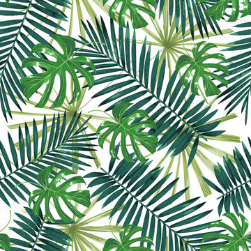 Tropical leaves. Seamless pattern.