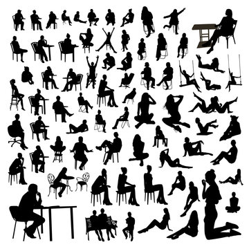 Vector set of sitting people silhouettes