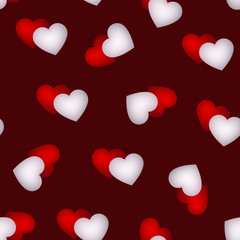 Valentine's Day seamless pattern with pairs of hearts, red and white, vector background