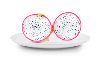 A piece of dragon in white plate on white background