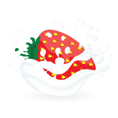 strawberry in milk illustration