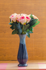 Fototapeta premium pink rose in vaee still life art concept