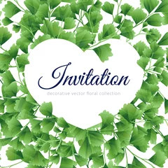 Fotobehang Hand drawn Tropical plant, Adiantum leaves with heart shape frame, invitation card design © momosama