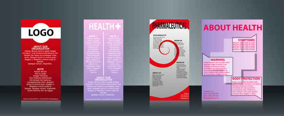 Mega collection of 4 abstract medical business cards or visiting cards on different topic, arrange in horizontal. EPS 10.