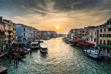 Fototapeta na wymiar View of the Busy Grand Canal at Sunset