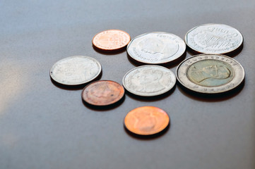 King of Thailand on the Thai Bath coins coin for background