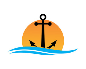 sunset anchor sailor hook navy marine harbor port symbol icon image