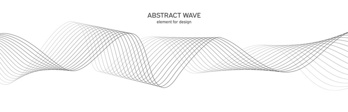 Abstract Wave Element For Design. Digital Frequency Track Equalizer. Stylized Line Art Background. Vector Illustration. Wave With Lines Created Using Blend Tool. Curved Wavy Line, Smooth Stripe.