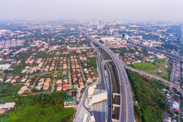 Fototapeta na wymiar Aerial view of Traffic and Highway on suburban area