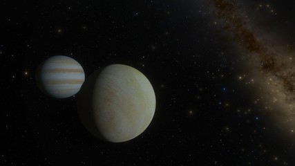 Europa Moon and Planet Jupiter Orbit