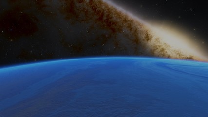 Extrasolar Kepler Planet Surface Blue Gas Giant and Milky Way Galaxy