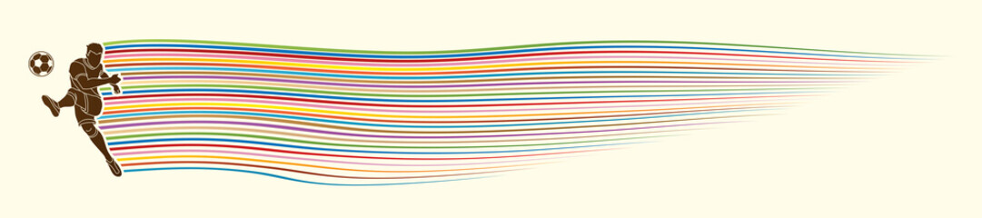 Soccer player shooting a ball action designed with line movement graphic vector