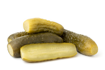 A bunch of pickled cucumbers isolated.