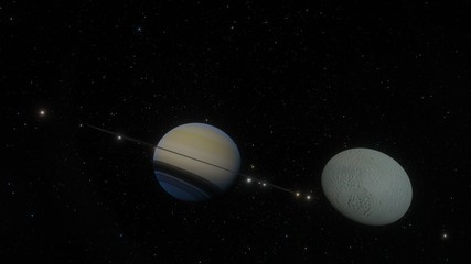 Tethys Moon Orbits Saturn