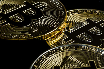Fototapeta na wymiar Bitcoins, Golden Bitcoin, Bitcoin cryptocurrency. Business concept.