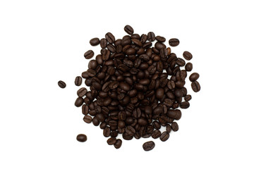 Top view coffee beans on white background.