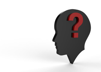 Question mark with human head and brain, 3d illustration