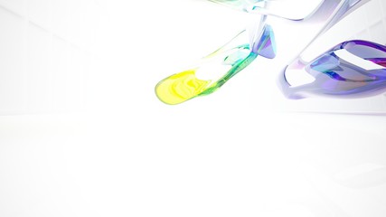 Abstract white and colored gradient glasses interior  with window. 3D illustration and rendering.
