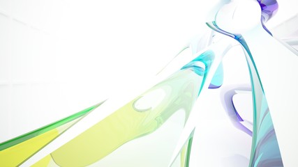 Abstract white and colored gradient glasses interior  with window. 3D illustration and rendering.