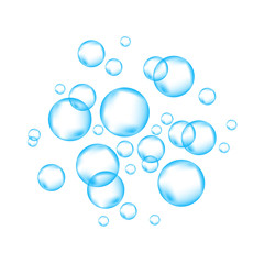  Blue underwater fizzing air bubbles  on white   background.