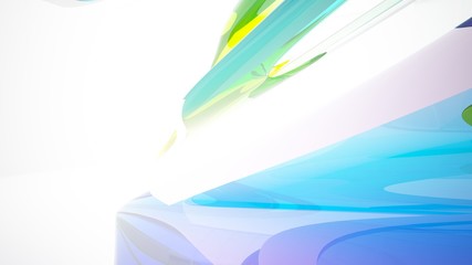 Abstract white and colored gradient glasses interior  with window. 3D illustration and rendering.