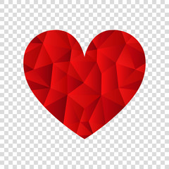 Red  polygonal  heart  isolated on white background.