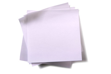 Untidy pile stack white square sticky post it note isolated on white background photo