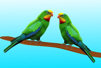 Beautiful couple of green parrots