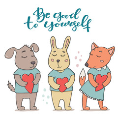 Be good to yourself greeting card, cute animals