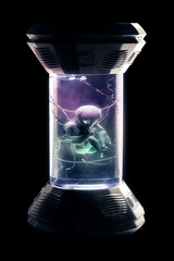 Alien with tubes inside a tank / 3D Illustration