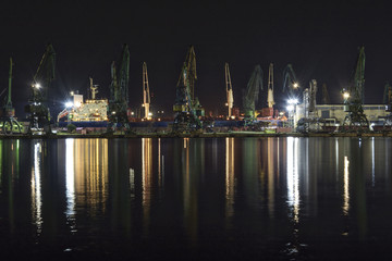 Harbor and crane at night