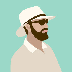 man in hat  and glasses vector illustration flat style front