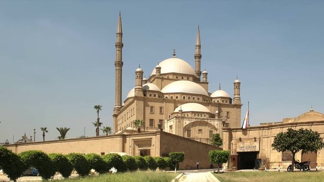 morning view of the exterior of the alabaster mosque in cairo, egypt